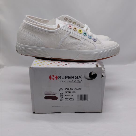 Superga Womens Sneakers Size 10 White Canvas Rainbow Eyelet Low Top Tennis Shoes - Picture 2 of 11